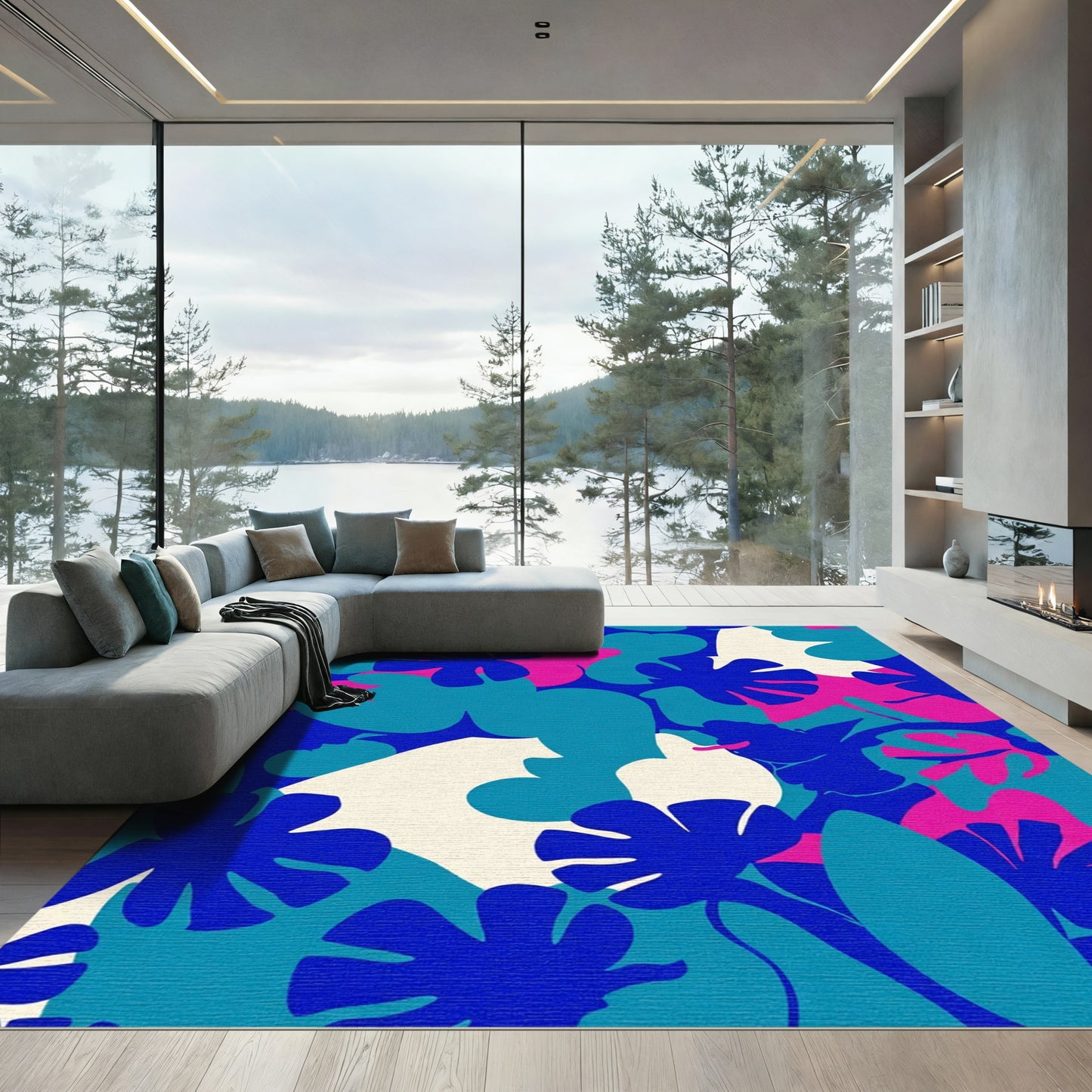 Vibrant Tropical Leaf Abstract Blend Rug