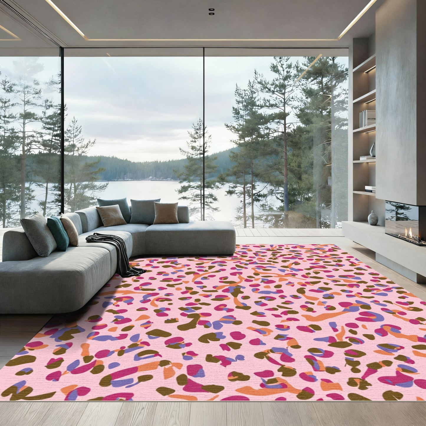 Vibrant Pink Abstract Animal Spots Rug