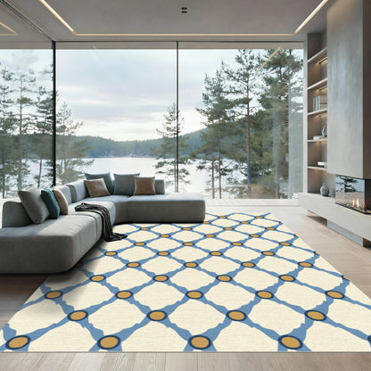 Blue Golden Dot Diamond Lattice Rug