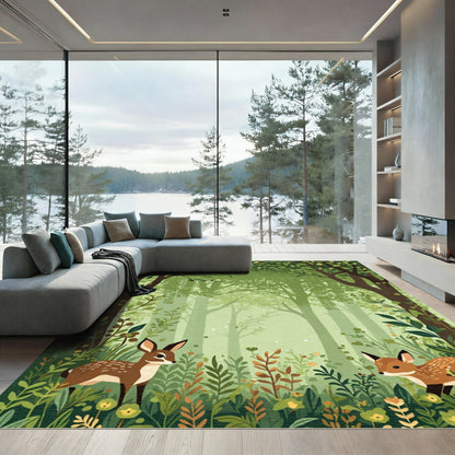 Enchanted Forest Deer Fox Foliage Rug