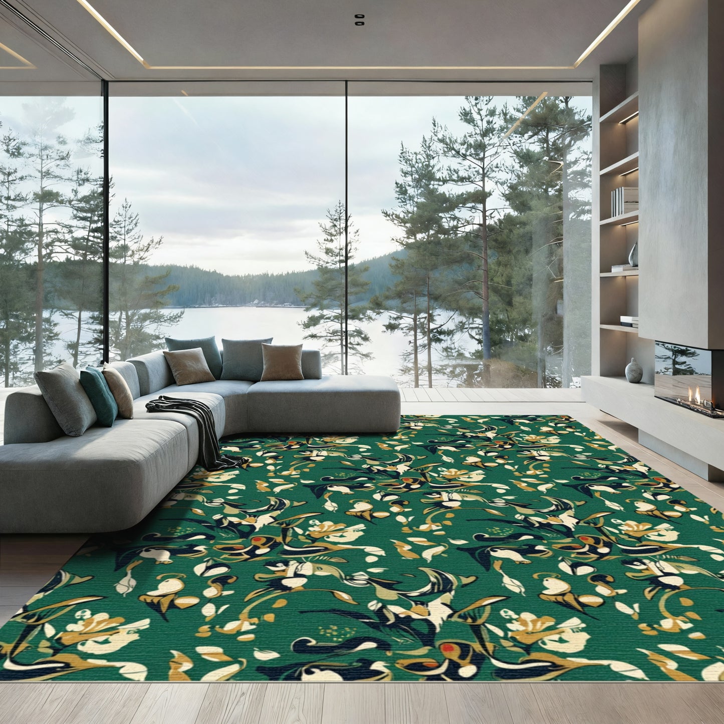 Emerald Abstract Floral Figurine Rug