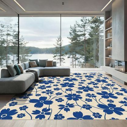 Deep Blue Floral Vine Rug