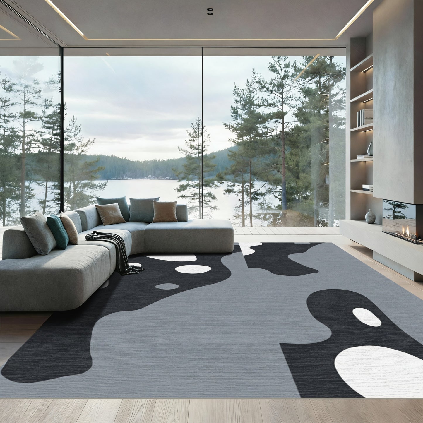 Gray and White Organic Abstract Rug