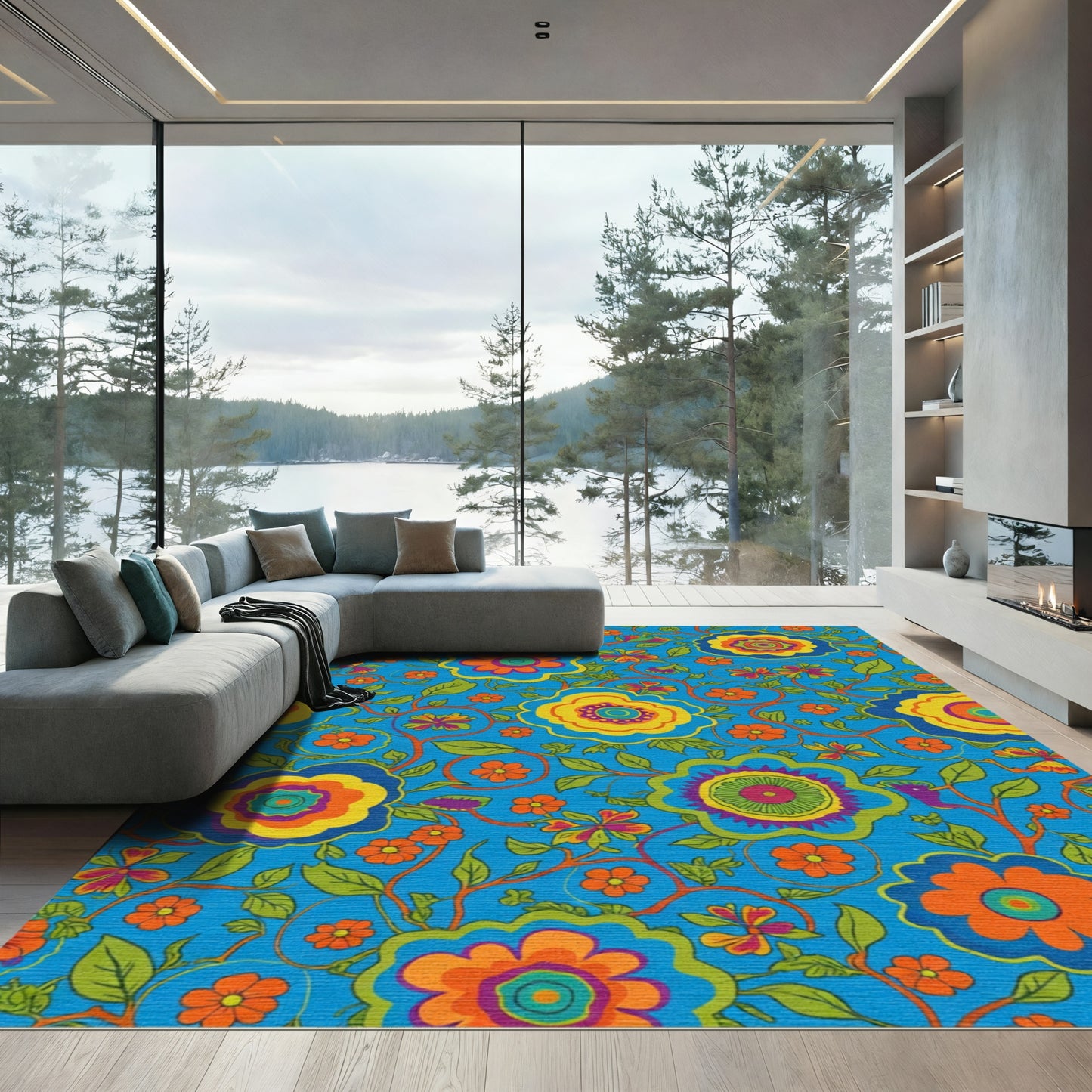 Groovy Retro Floral Bloom Rug