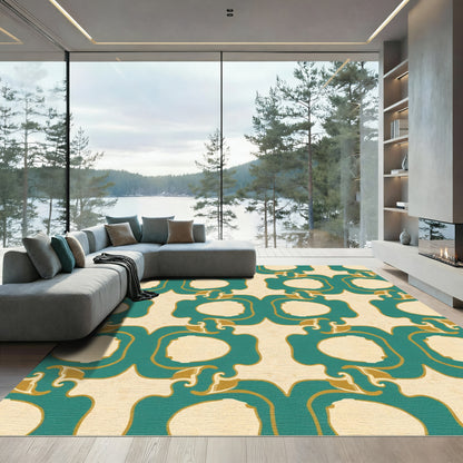 Teal Gold Curvy Ogee Medallion Rug