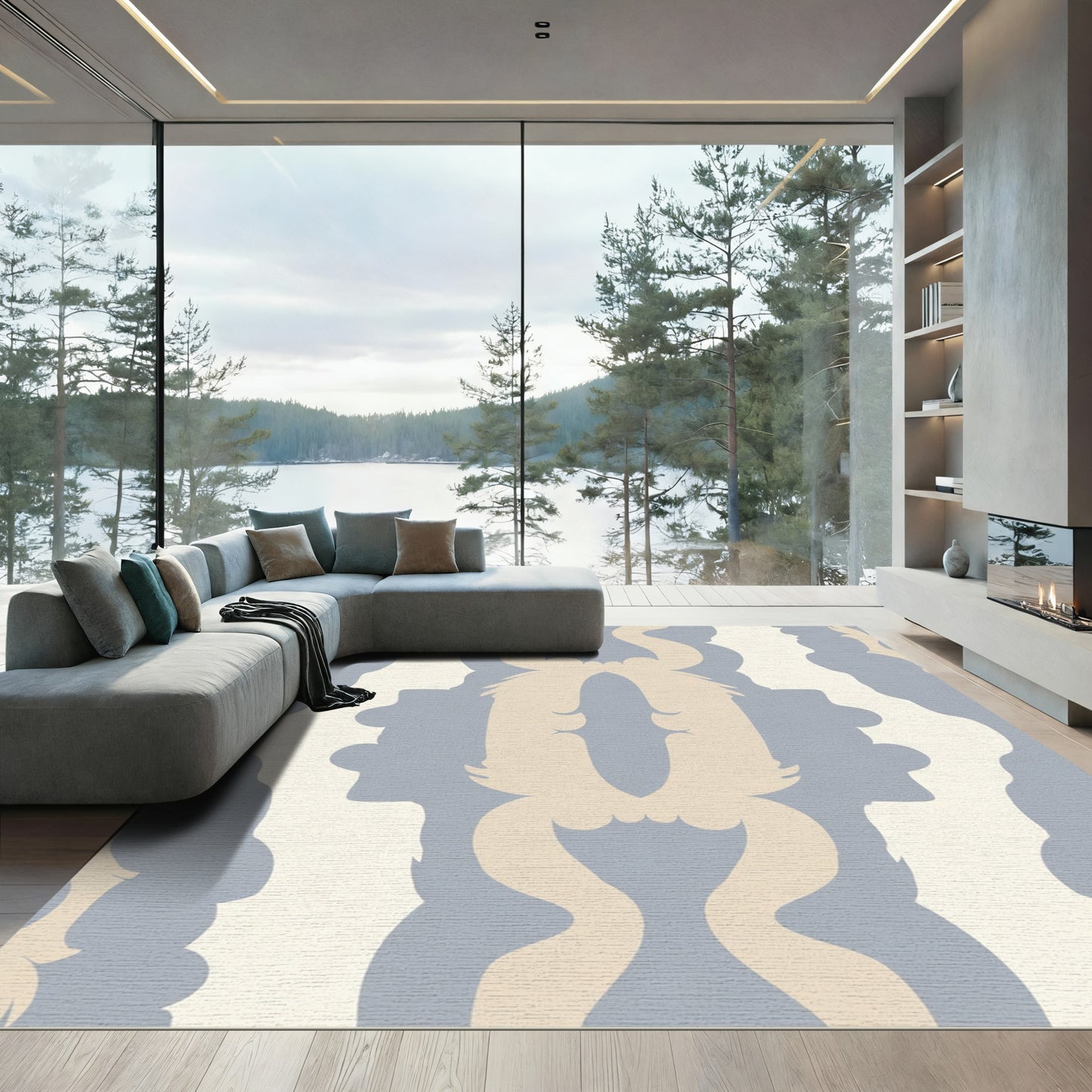 Pale Blue Cream Silhouette Stripe Rug
