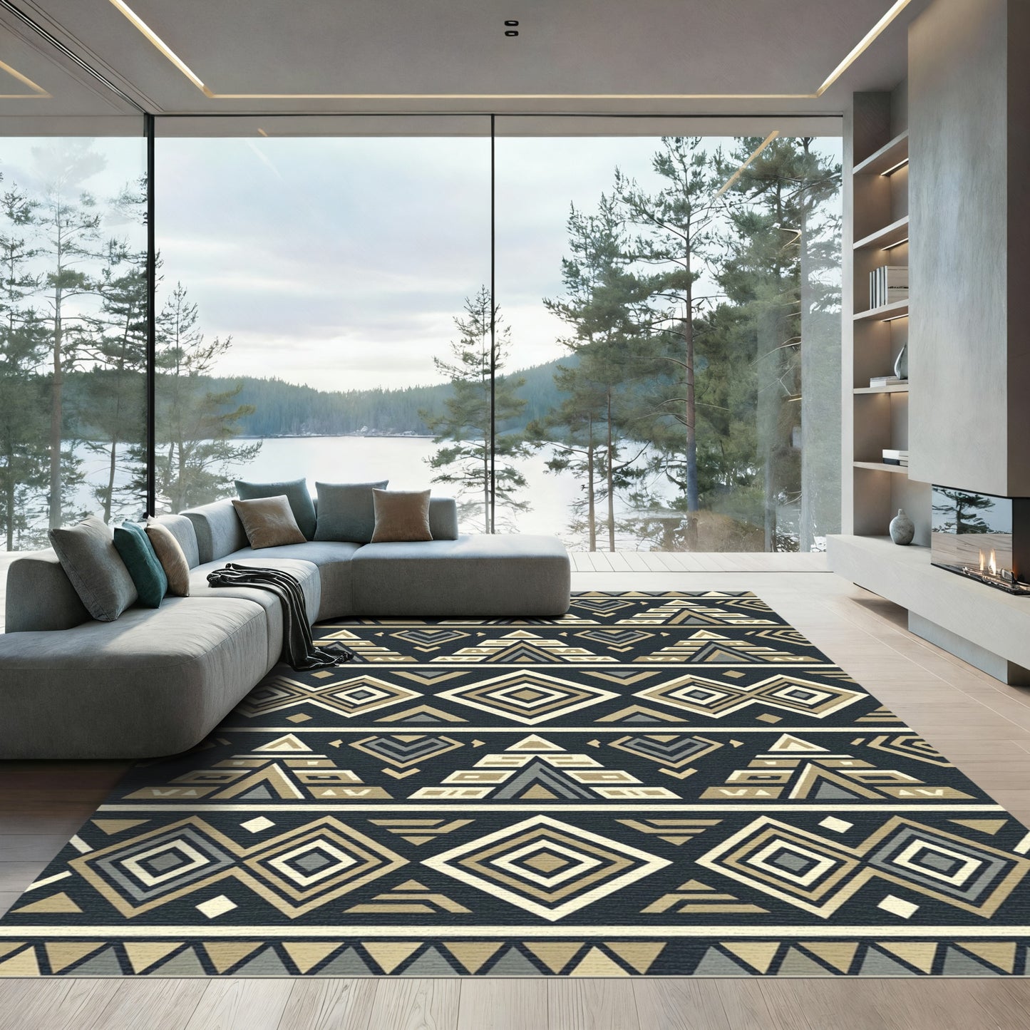 Earthy Geometric Mountain Diamond Rug