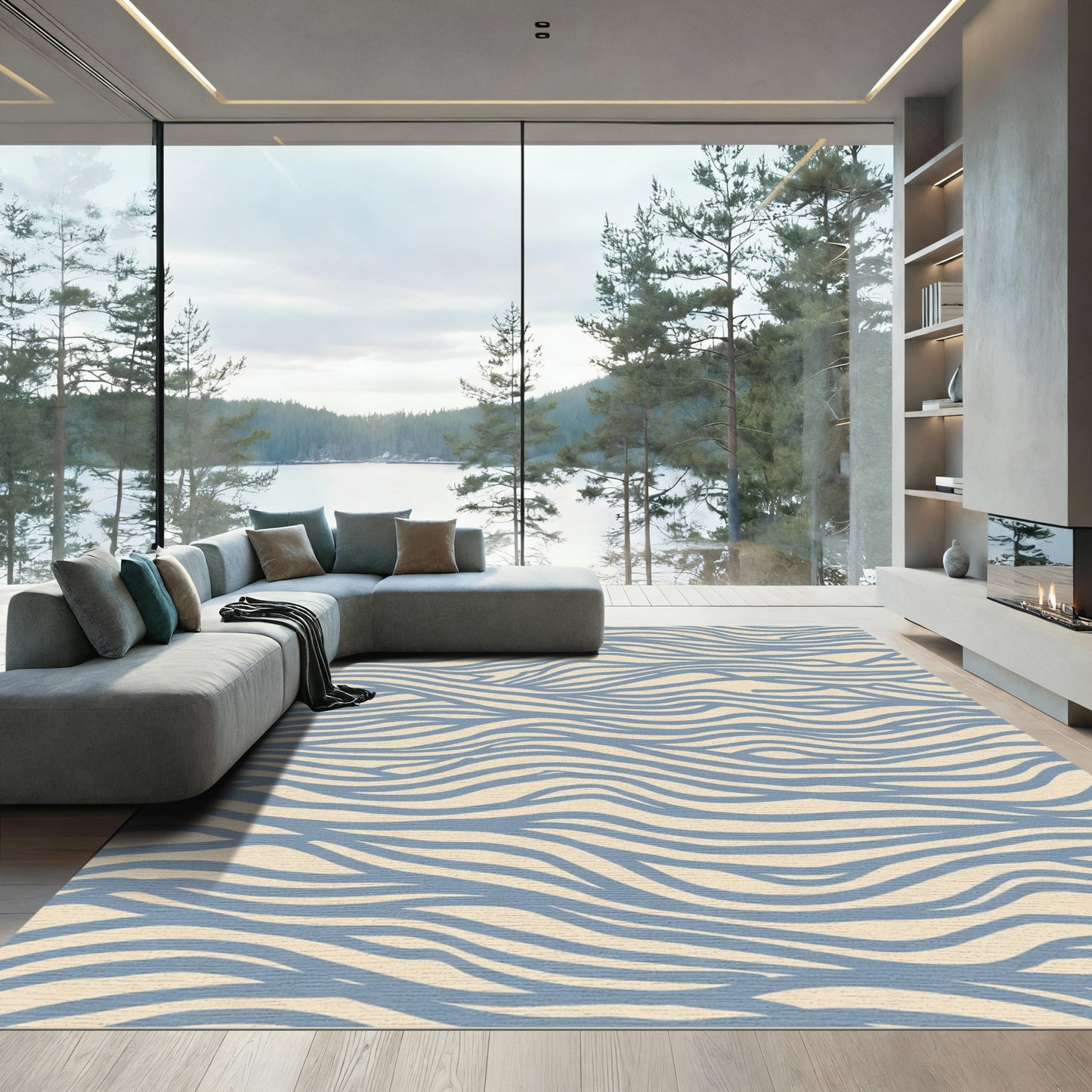 Serene Blue Wave Landscape Rug
