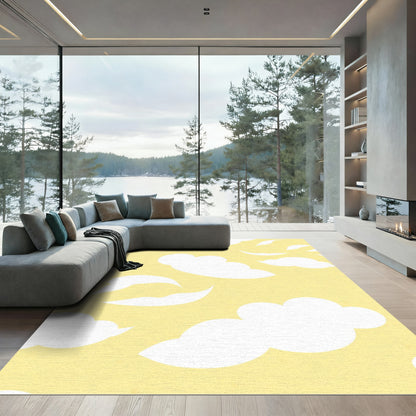 Bright Yellow Cloudscape Abstract Shapes Rug