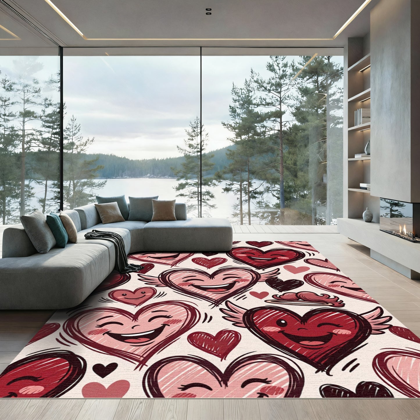 Happy Heart Collection Red Pink Scribble Rug