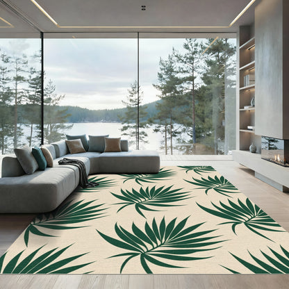 Deep Green Palm Frond Pattern Rug
