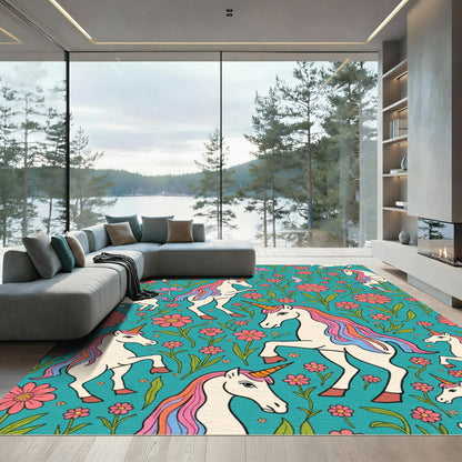 Whimsical Unicorn Floral Meadow Rug