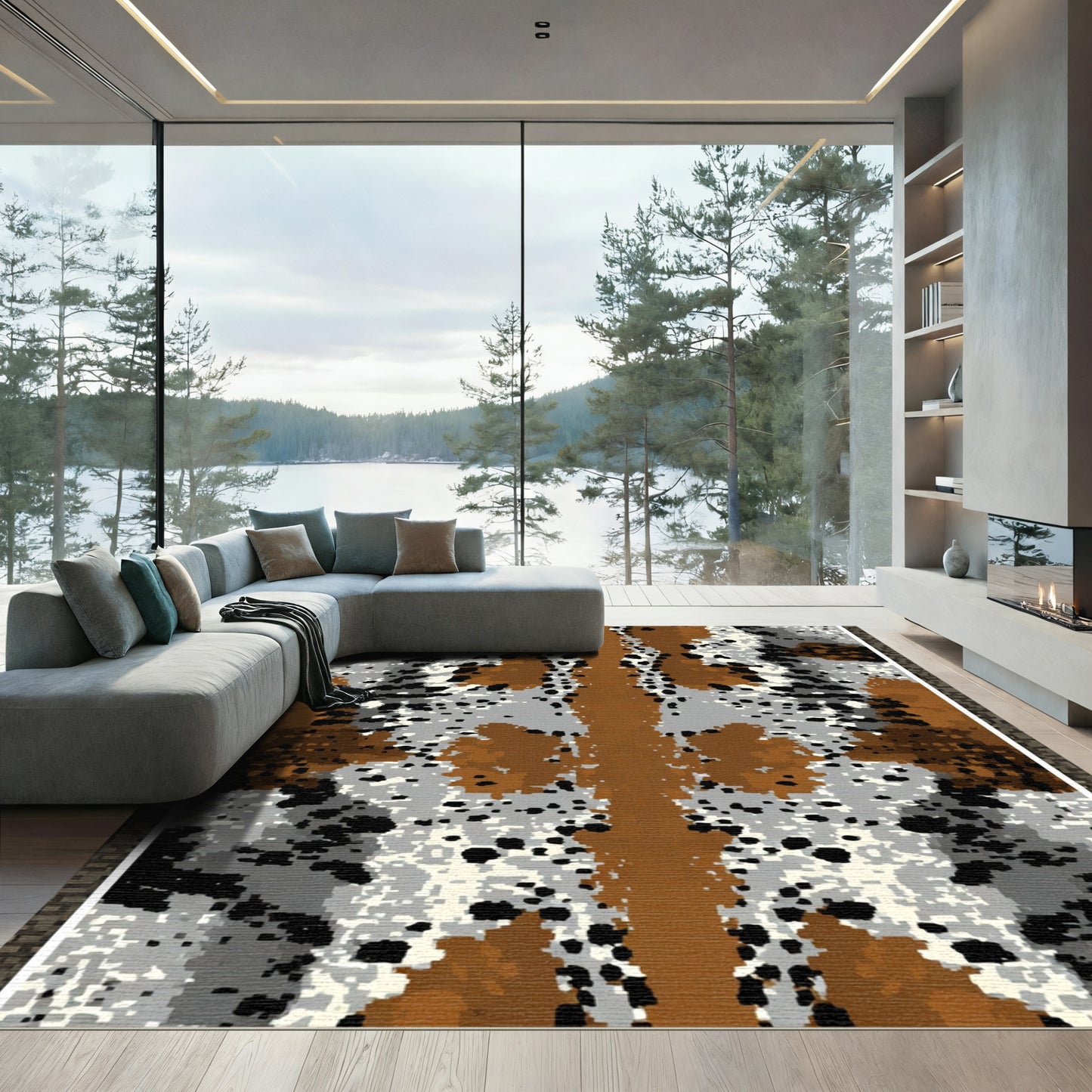 Rustic Earthy Tone Blotted Texture Rug