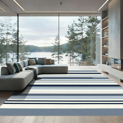 Midnight Navy Blue Striped Horizon Rug