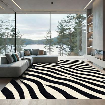 Bold Black Cream Stripe Wave Rug