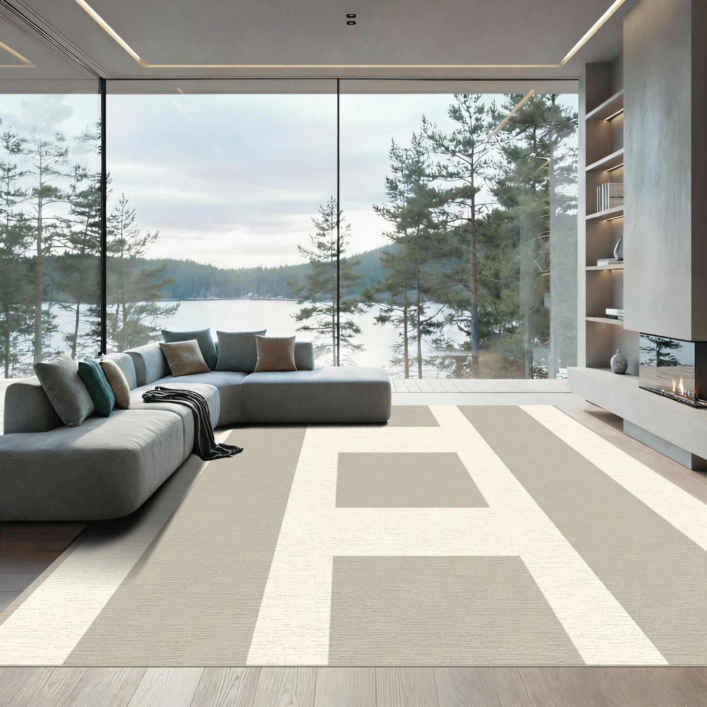 Contemporary Neutral Stripe Geometric Rug