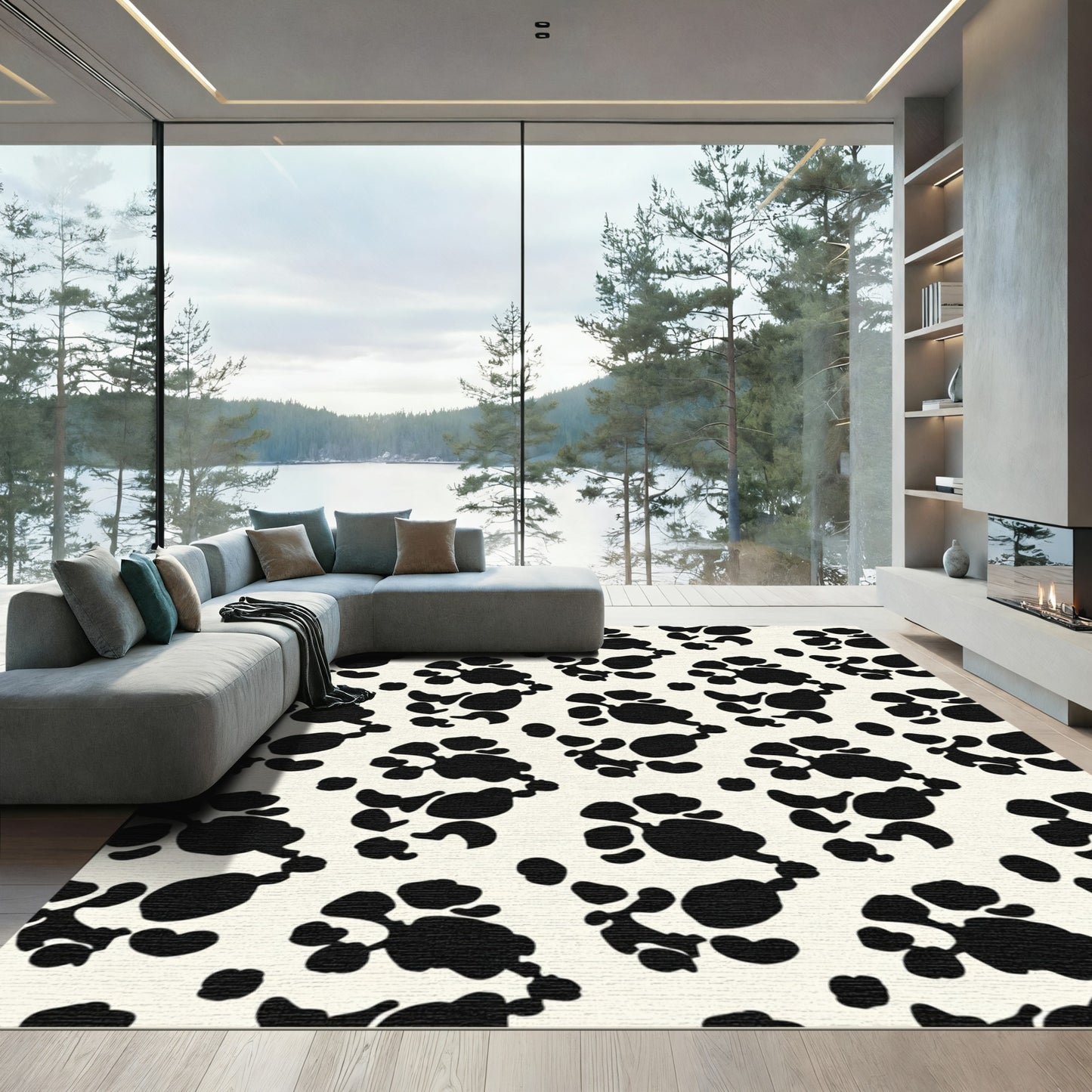 Black Dalmatian Spots On Cream Background Rug