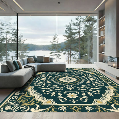 Deep Jade Floral Medallion Rug