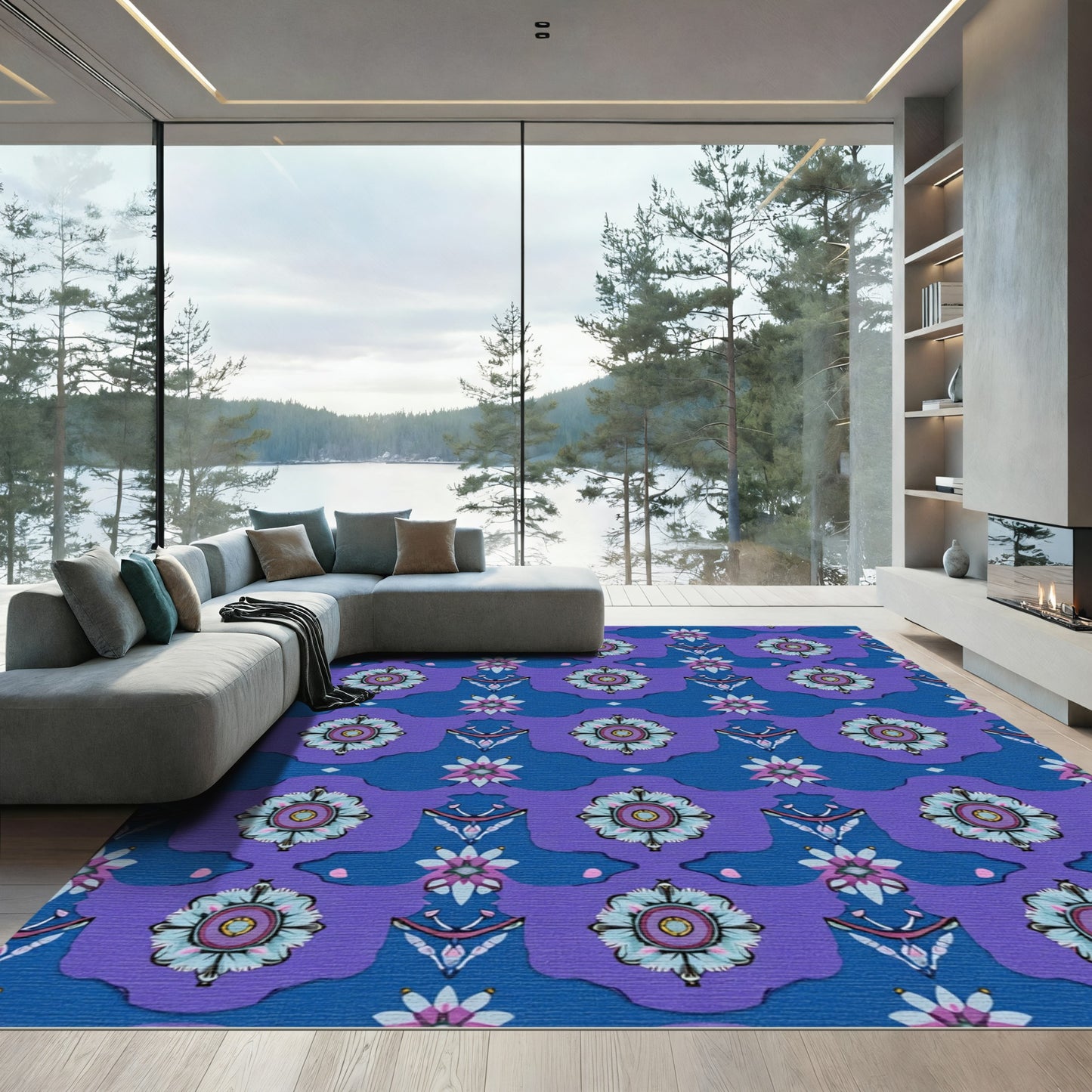 Fabulous Blue Purple Floral Medallion Rug