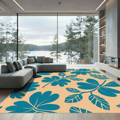 Teal Leafy Branch Blossom Rug