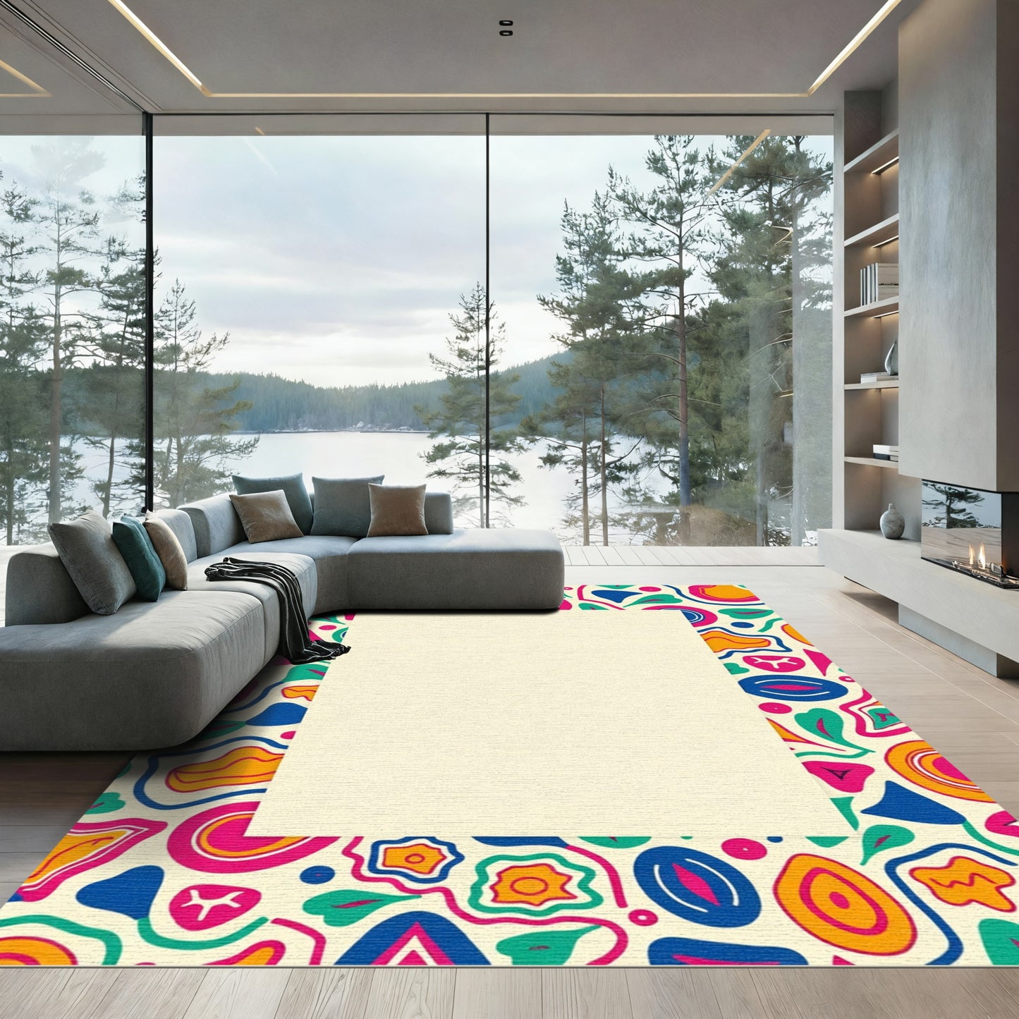Vibrant Retro Abstract Shapes Rug