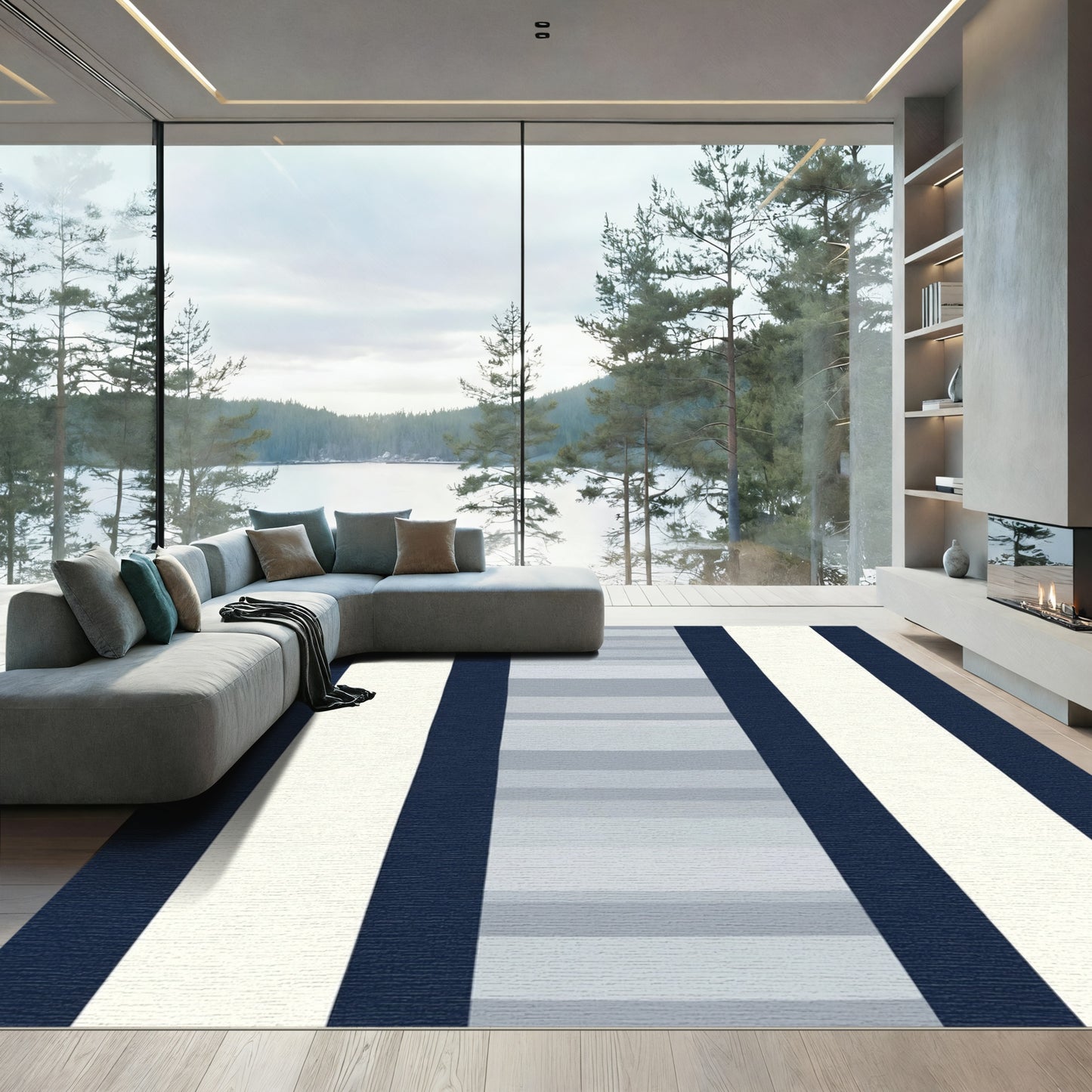 Navy White Gradient Stripe Rug