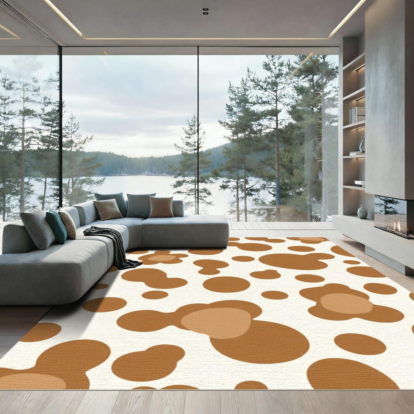 Brown Spotted Abstract Blob Rug