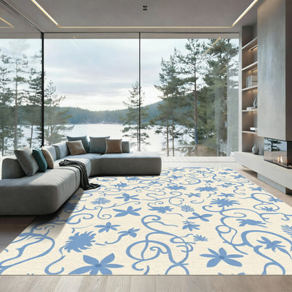 Soft Blue Floral Vine Swirls Rug