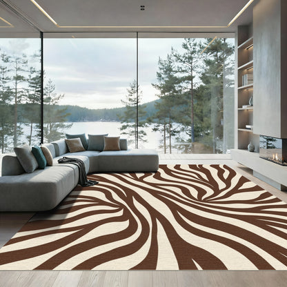 Brown Cream Zebra Stripe Swirl Rug