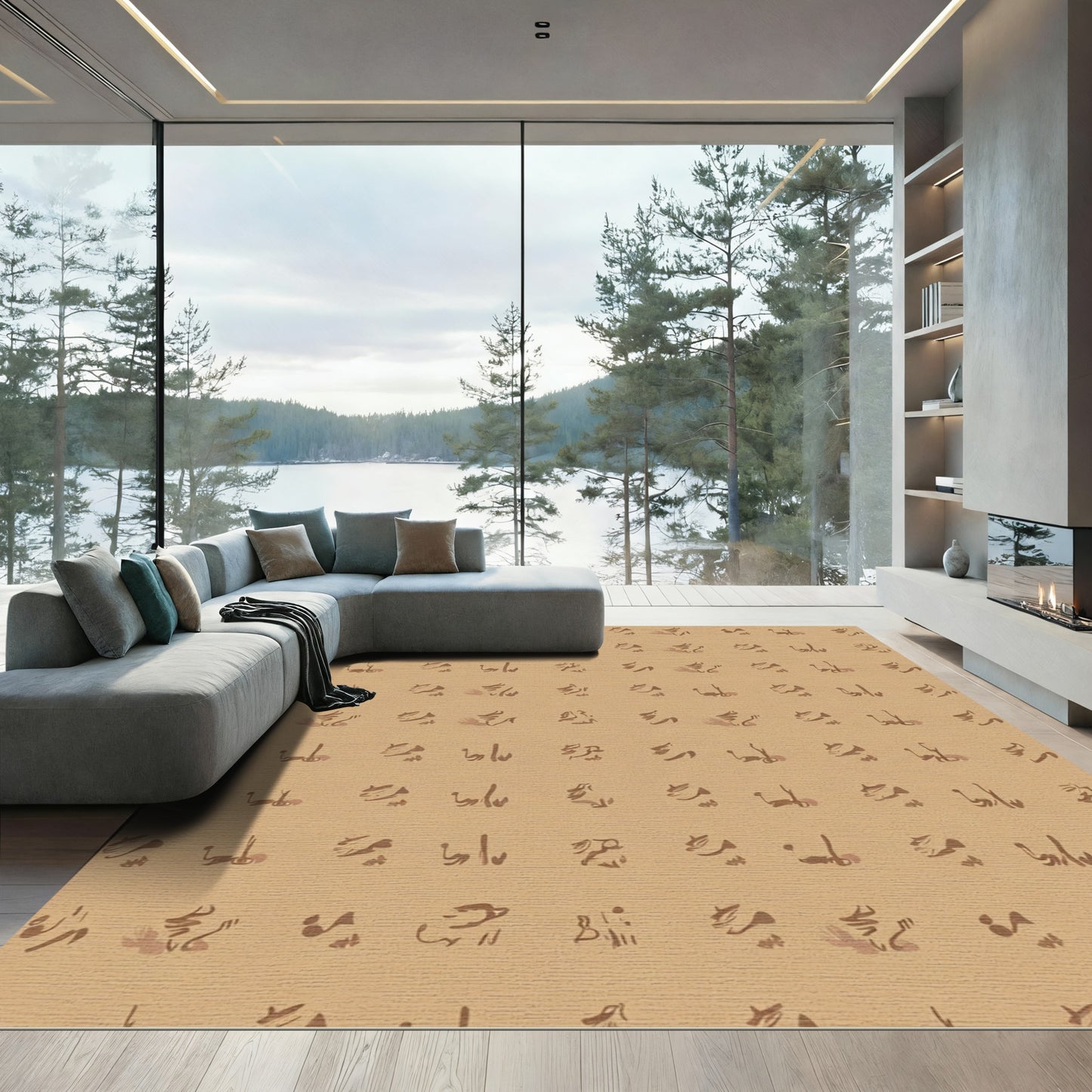 Earthy Brushstroke Calligraphy Scatter Rug