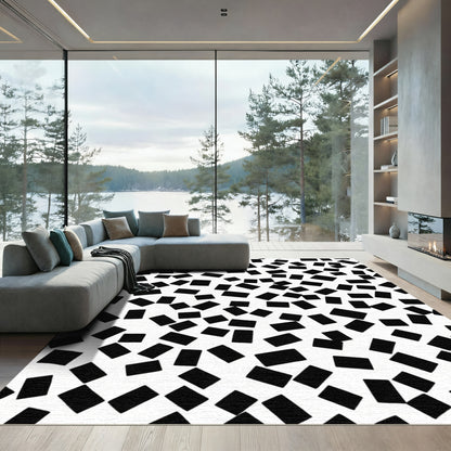 Black White Scattered Rectangles Rug