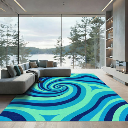 Abstract Aqua Swirl Wave Rug