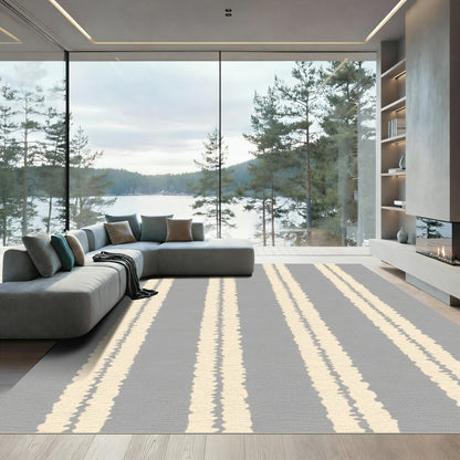 Gray And Cream Textured Stripes Rug