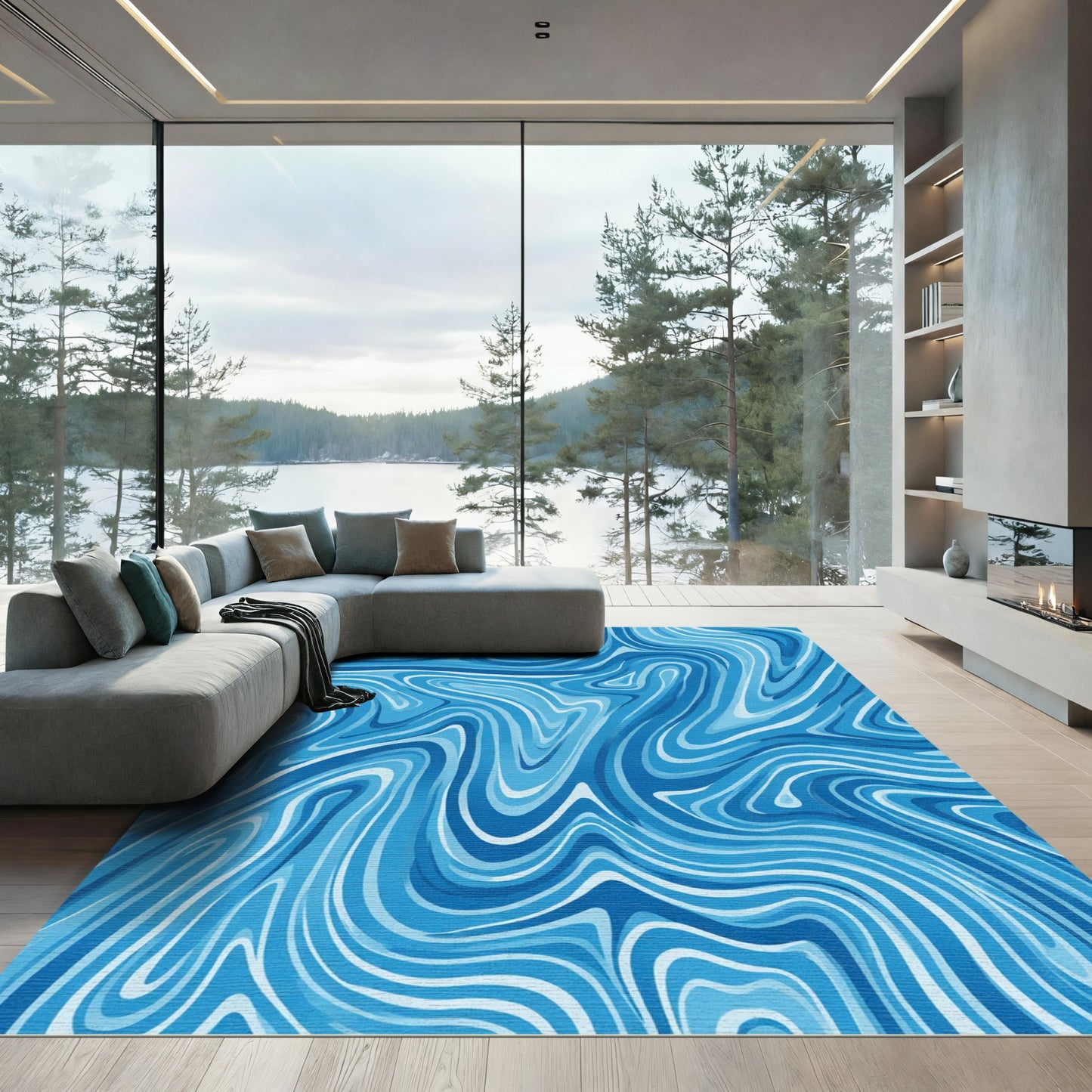 Brave Blue Swirling Tides Rug