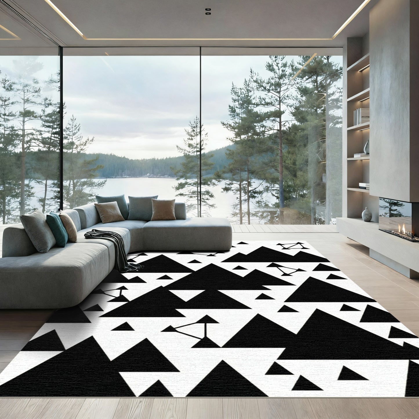 Abstract Black Triangle Mountain Constellation Rug