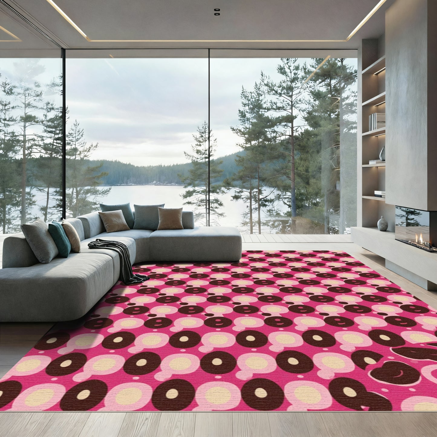 Pink Brown Abstract Circles Rug