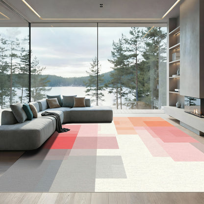 Soft Peach Coral Geometric Overlay Rug
