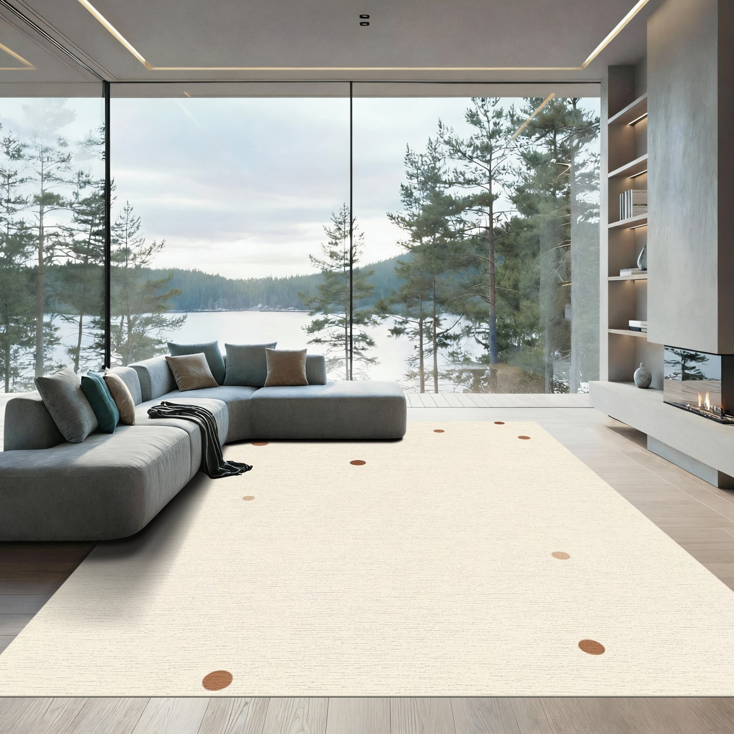 Warm Cream Chocolate Polka Dot Accents Rug
