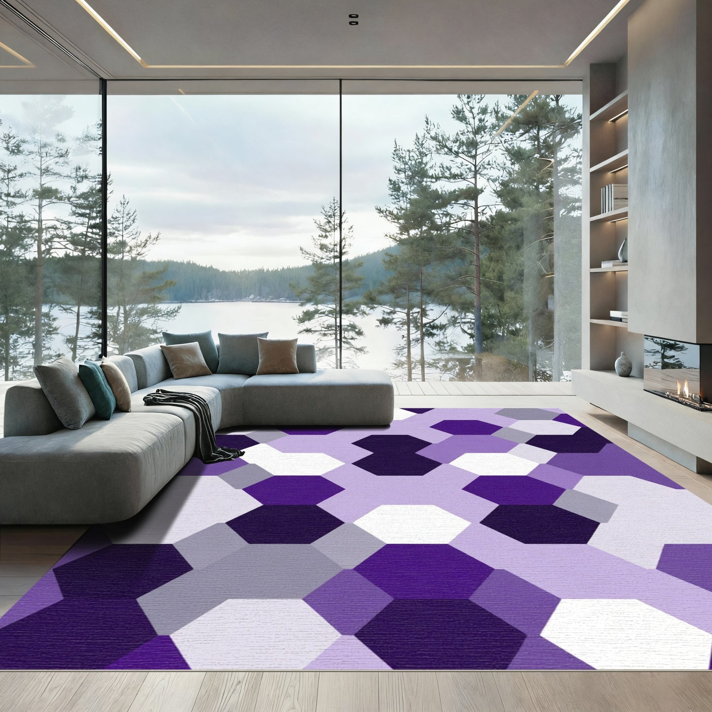 Purple Hexagonal Geometric Collage Rug