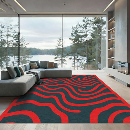 Bold Crimson Abstract Waves Rug
