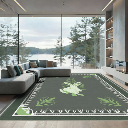 Charming Green Hare Foliage Border Rug