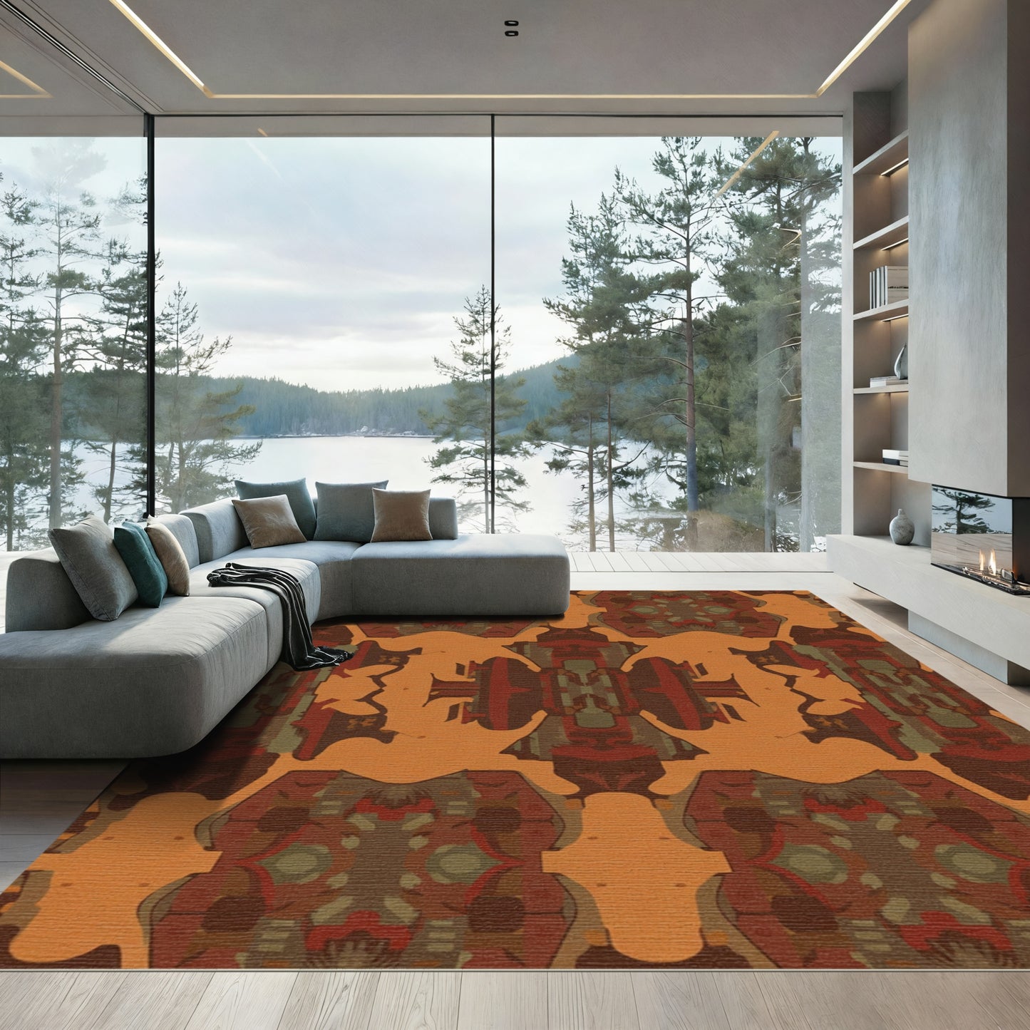 Terracotta Abstract Geometric Contemporary Rug