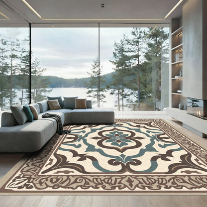 Antique Teal Brown Arabesque Frame Rug