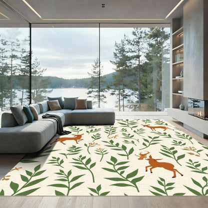 Forest Deer Leafy Branches Rug