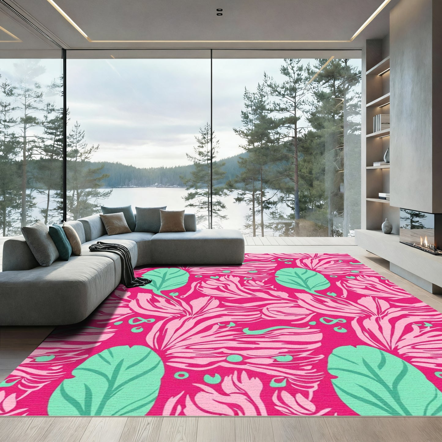 Hot Pink Tropical Floral Sweep Rug