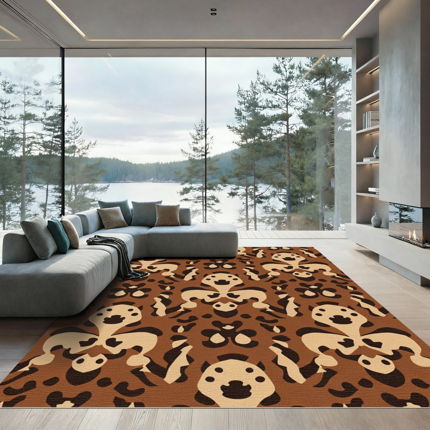 Brown Beige Abstract Portrait Medallion Rug