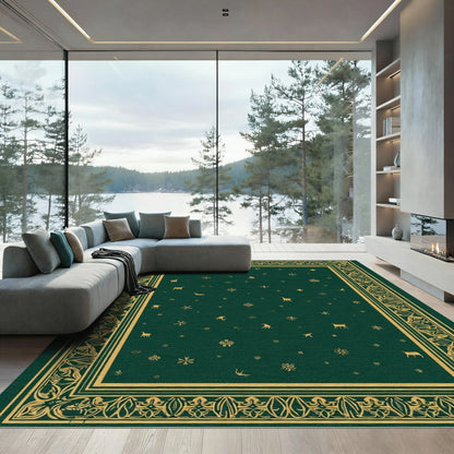 Emerald Golden Forest Creatures Border Rug