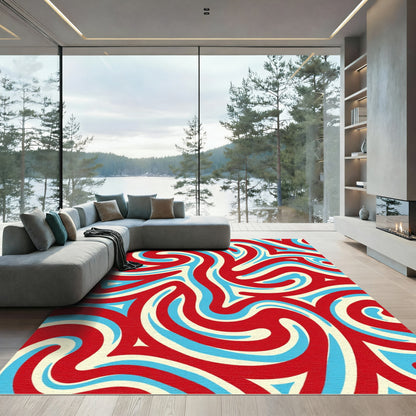 Crimson Blue Swirl Fluid Pattern Rug