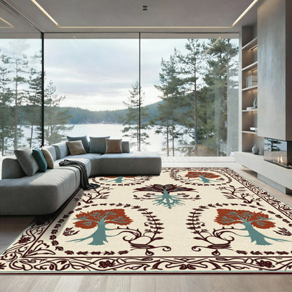 Crimson Woodland Tree Border Rug