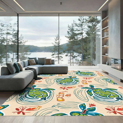 Tropical Green Turtle Swirls Background Rug